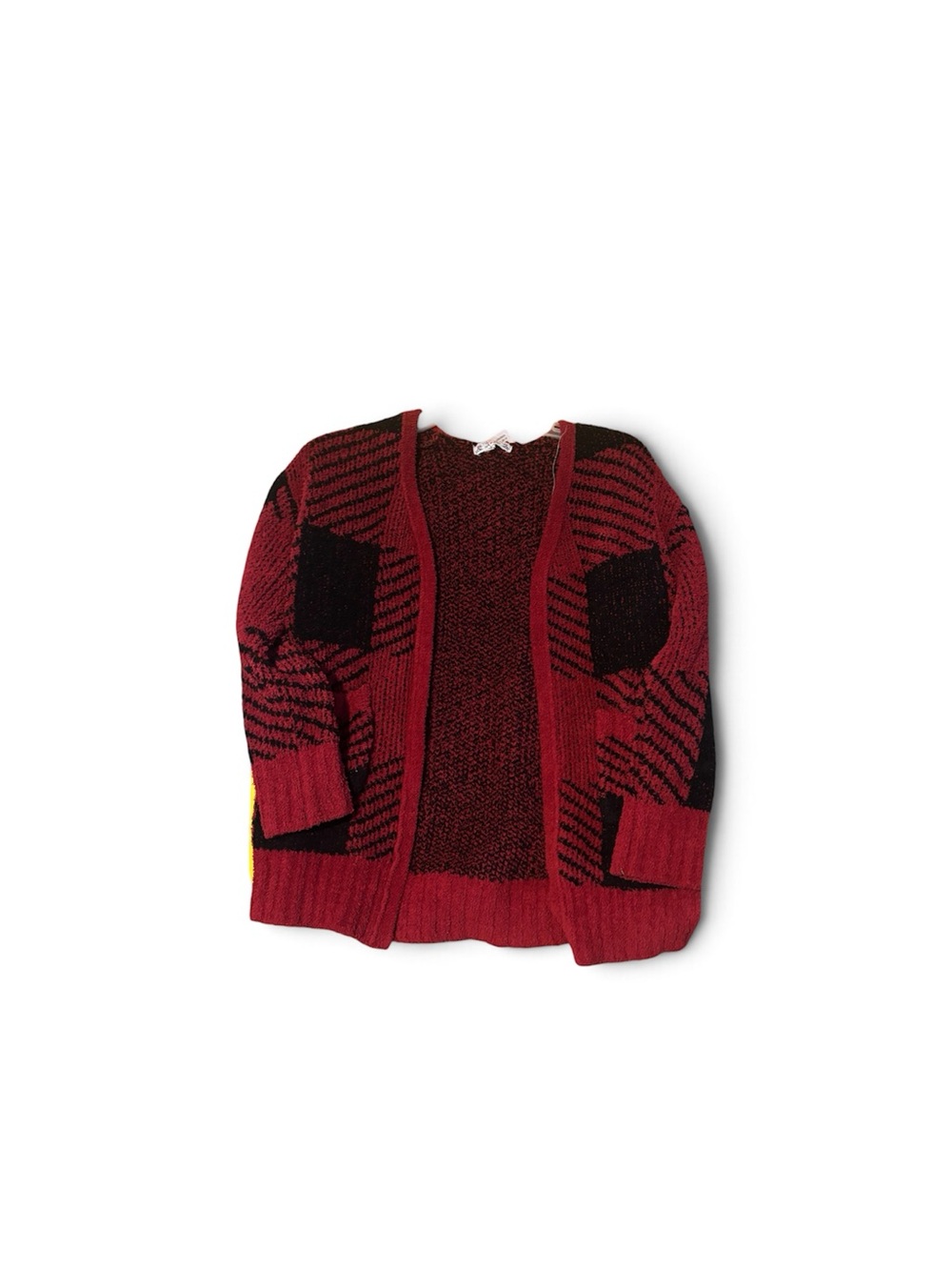 Kids Open-Front Knit Cardigan Sweater in Burgundy and Black Size M
